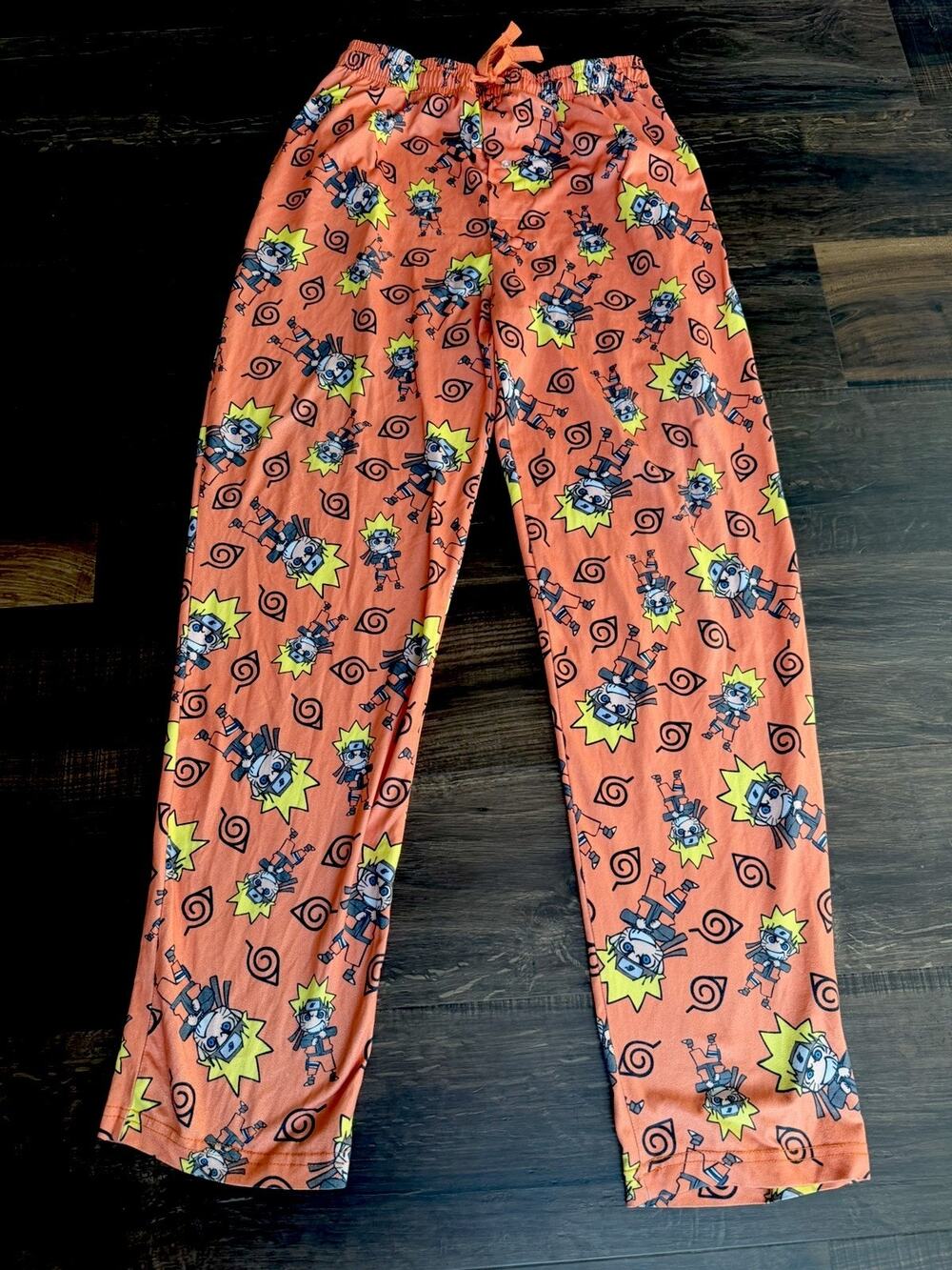 Naruto Lounge Pants w Pockets Medium Orange Anime Cartoon Print Loose Fit